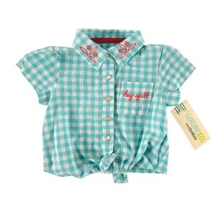 Genuine Kids by Oshkosh, Sunbleached Turquoise Check Shirt White Plaid, 12M